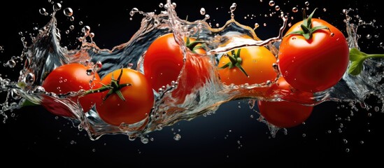 As the tomato dropped into the water a splash created a mesmerizing motion of bubbles and liquid in the vegetable filled dish