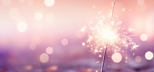 A sparkler with a pink and purple bokeh background