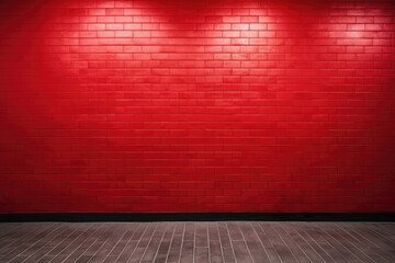 Empty room with red wall and concrete or wooden floor, .Generative AI
