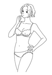 下着姿の女性の線画