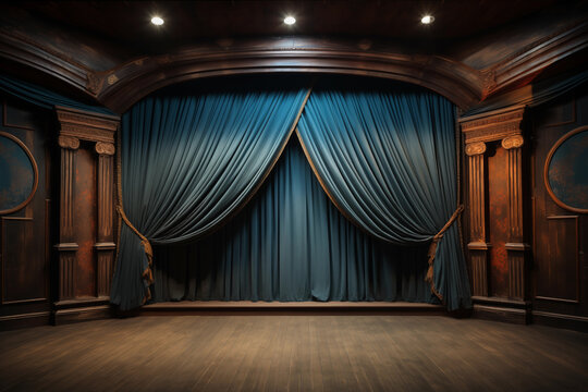 Theater background with wood stage and curtains.