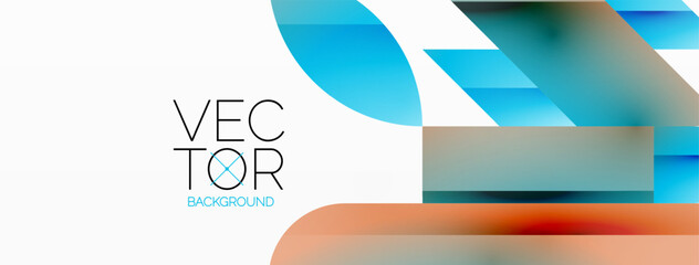 Dynamic abstract vector background. Harmonious fusion of circles, squares, and triangles. Geometric elements intertwine to create mesmerizing backdrop. Each shape contributes to kaleidoscope of forms