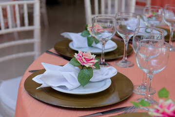 table setting, table set for a dinning, table set for a reception, wedding table setting