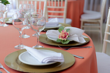 wedding table setting, table set for a dinning, table set for a reception, wedding table setting