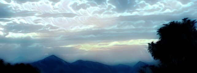 background illustration of white clouds in a blue sky with beautiful sunlight