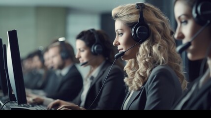 Call center agent woman on phone 
