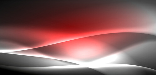 Neon-lit waves surge across background, mesmerizing dance of luminescence and motion. Dynamic backdrop captures essence of energy and modern aesthetics