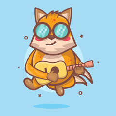 cool fox animal character mascot playing guitar isolated cartoon