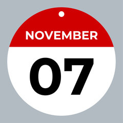 november 7 calendar reminder. 7 november daily calendar icon template. Calendar 7 november icon Design template. Vector illustration