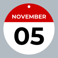 november 5 calendar reminder. 5 november daily calendar icon template. Calendar 5 november icon Design template. Vector illustration