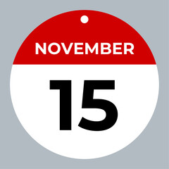 november 15 calendar reminder. 15 november daily calendar icon template. Calendar 15 november icon Design template. Vector illustration