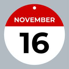 november 16 calendar reminder. 16 november daily calendar icon template. Calendar 16 november icon Design template. Vector illustration