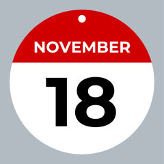 november 18 calendar reminder. 18 november daily calendar icon template. Calendar 18 november icon Design template. Vector illustration