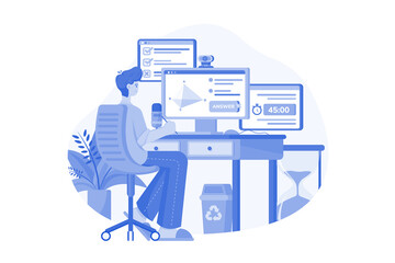 Online Exam Illustration concept on white background