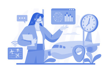 Air Traffic Controller Managing Airplanes Flights
