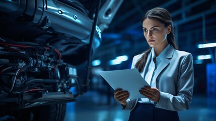 Female Automotive Inspector Conducting Quality Checks. Generative ai