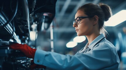 Female Automotive Inspector Conducting Quality Checks. Generative ai