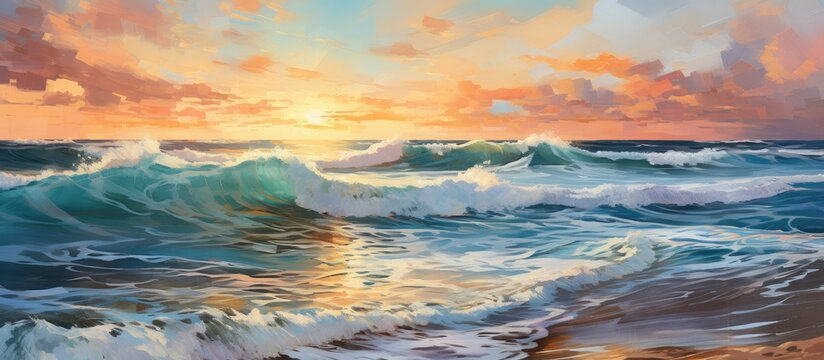 The background of the water sky and beach creates a mesmerizing summer landscape perfect for travel and reconnecting with nature especially when admiring the beauty of the sunset painting vi