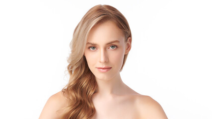 Beautiful young woman with clean fresh skin on white background, Face care, Facial treatment, Cosmetology, beauty and spa, women portrait.