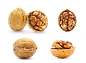 walnuts and nutcracker on white background