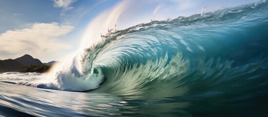 The blue waves of the sea in Thailand create a captivating splash that showcases the powerful force of nature inviting surf enthusiasts to stay at the oceanfront resort and embrace the eleme