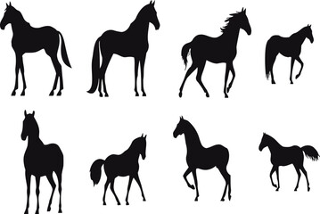 Naklejka premium Animal horse in silhouette style. Vector, sticker, solid black silhouette image on white background,