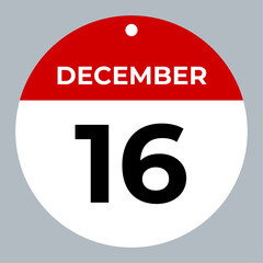 december 16 calendar reminder. 16 december daily calendar icon template. Calendar 16 december icon Design template. Vector illustration