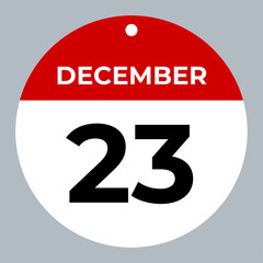 december 23 calendar reminder. 23 december daily calendar icon template. Calendar 23 december icon Design template. Vector illustration