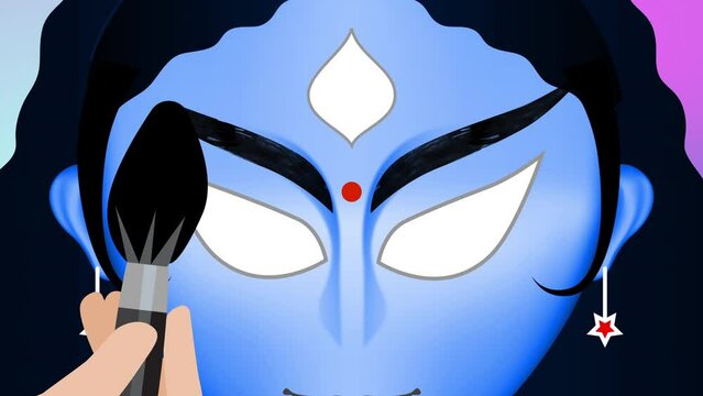 Hindu Goddess Maa Kali creation and colouring, Kali Puja festival celebration, ritual, Happy Diwali, Indian Religious Festival, Making of Maa Kali, Goddess Shyama Maa Face painting animation