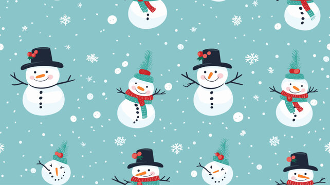 seamless pattern smiling snowmen