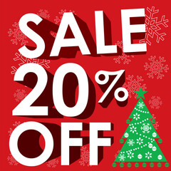 christmas sale promotion 20% off card vector illustration