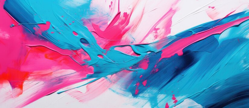 The abstract painting showcases a unique texture with a retro design composed of bold green lines creative blue brush strokes and vibrant pink and red splashes all created with an oil mediu