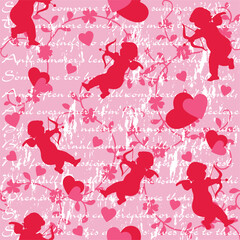 Seamless Pattern of Valentine's Day, Cupid, Wordings with Heart Background - Valentines' Vector Design 