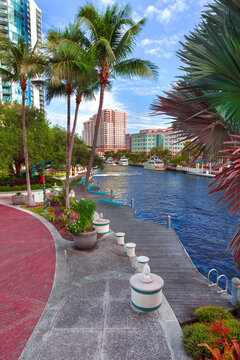 Ft. Lauderdale  Riverwalk district  with New River waterway