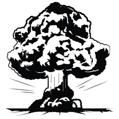 Cloud explosion vector illustration. Nuclear mushroom cloud stencil drawing