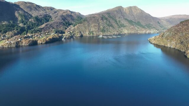 Island Osteroy seen from Trengereid in Norway, Aerial