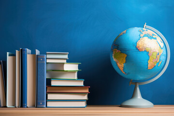 Worldly education Globe model on textbooks, representing travel and learning. AI Generative wonder in this scholarly composition.