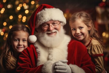 Fototapeta na wymiar Santa Claus and children with christmas celebration Beautiful Christmas and New Year ideas