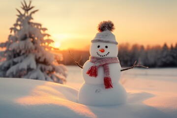 Fototapeta premium Winter with festive snowmen A charming way to celebrate the arrival of the Christmas holiday.