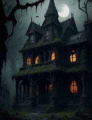 Fototapeta na wymiar A Haunted House in Moonlight