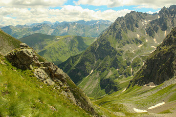 Obraz premium Beautiful summer landscape of Caucasus mountain. Panorama of Arkhyz at day
