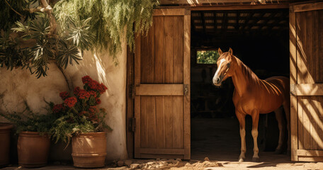 Open stable doors welcome residents - obrazy, fototapety, plakaty