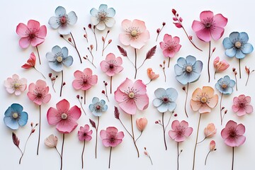 turquoise dainty soft pink pressed dried flowers in watercolor on a white background - obrazy, fototapety, plakaty