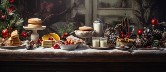 During the holiday season the background of a white marble table at a bakery shop in Spain sets the perfect scene for a Christmas breakfast celebration complete with delicious food aromatic