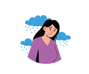 Obraz premium Sad Blue Girl in Rain | Mental Health Series