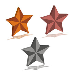 Set of colorful stars icon vector . Collection of realistic 3D multicolored vector star shapes on white background.