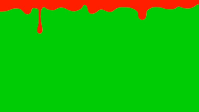 2d red blood drop along the screen transition on green screen background