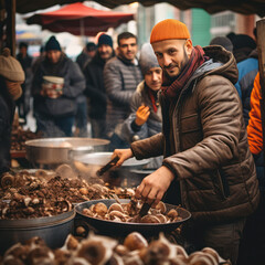 Obraz premium instanbul outdoor food market mushrooms.