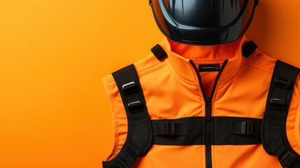 Set of workers or engineers with safety helmets and orange background - obrazy, fototapety, plakaty