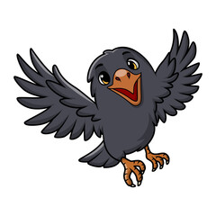 Cute crow cartoon on white background